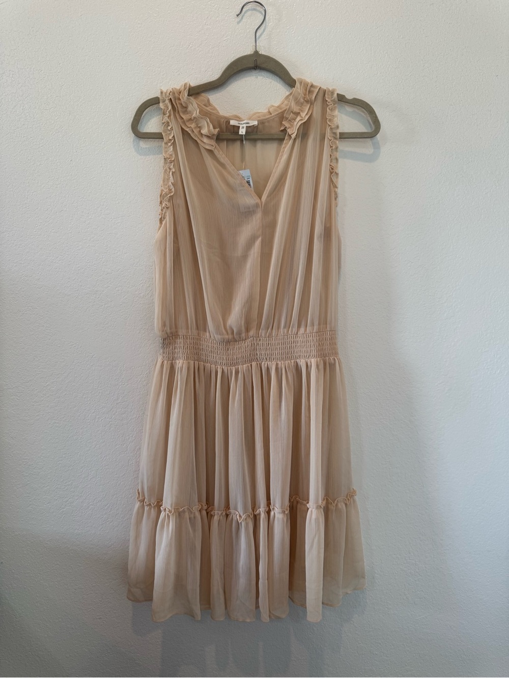 NWT Maurices Cream Ruffle-Neck Flowy Beige Sleeveless Dress